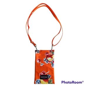 Oilcloth Alley Crossbody Bag Zippered Orange White Polka Dots Adjustable Strap